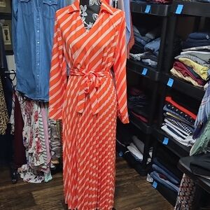 Vibrant Orange Striped Long Sleeve Dress
